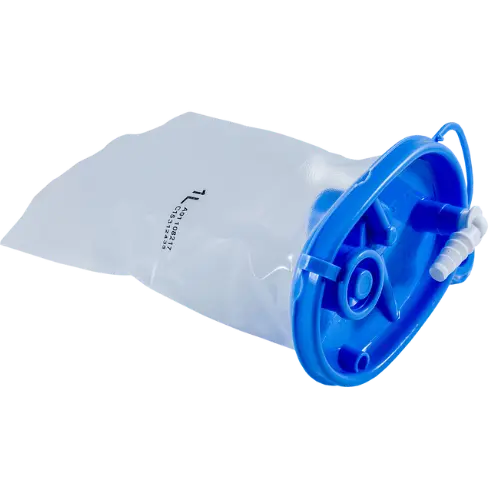 Medical device with blue and white components on a white background