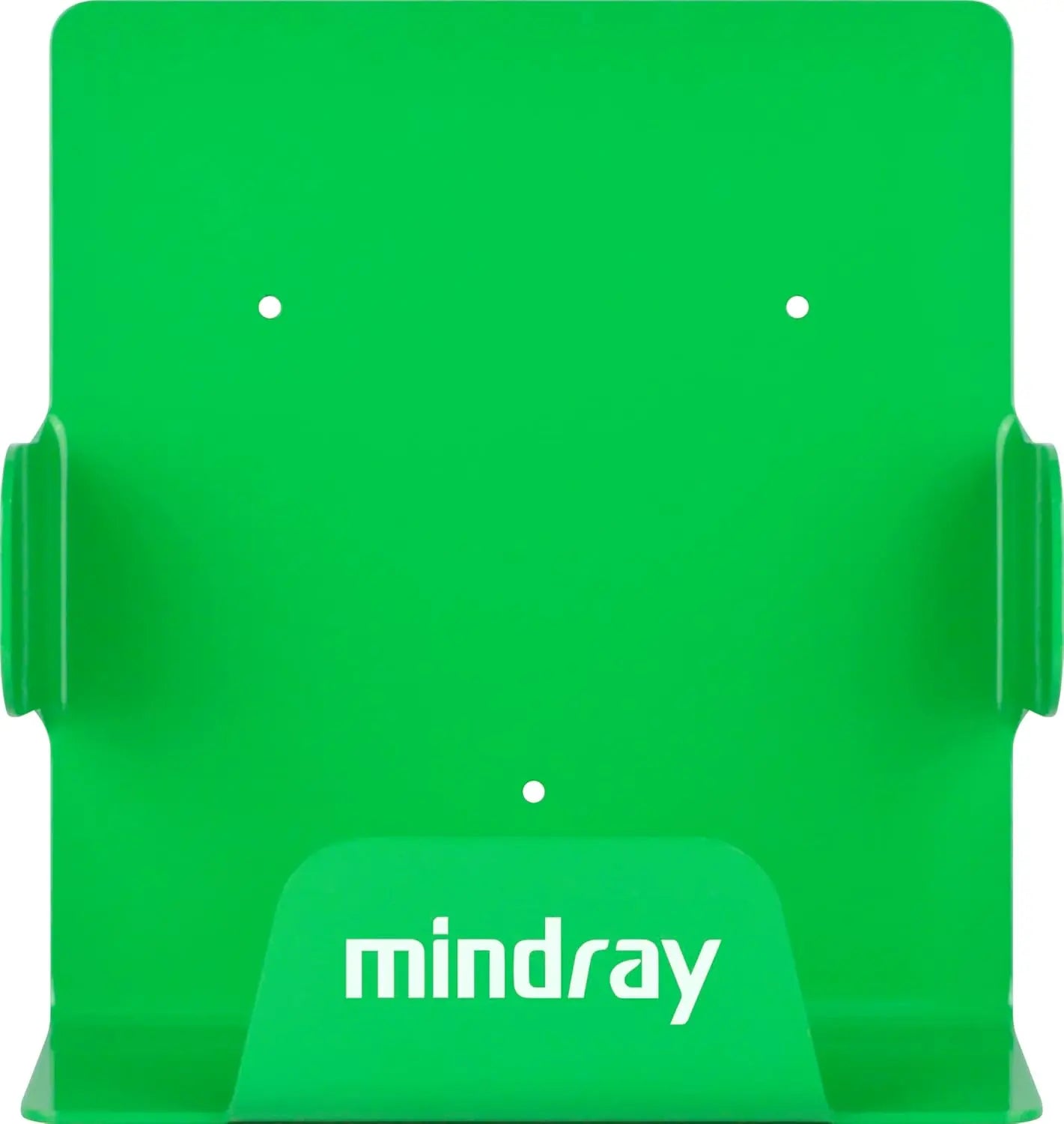 Green stand with 'mindray' branding on a white background