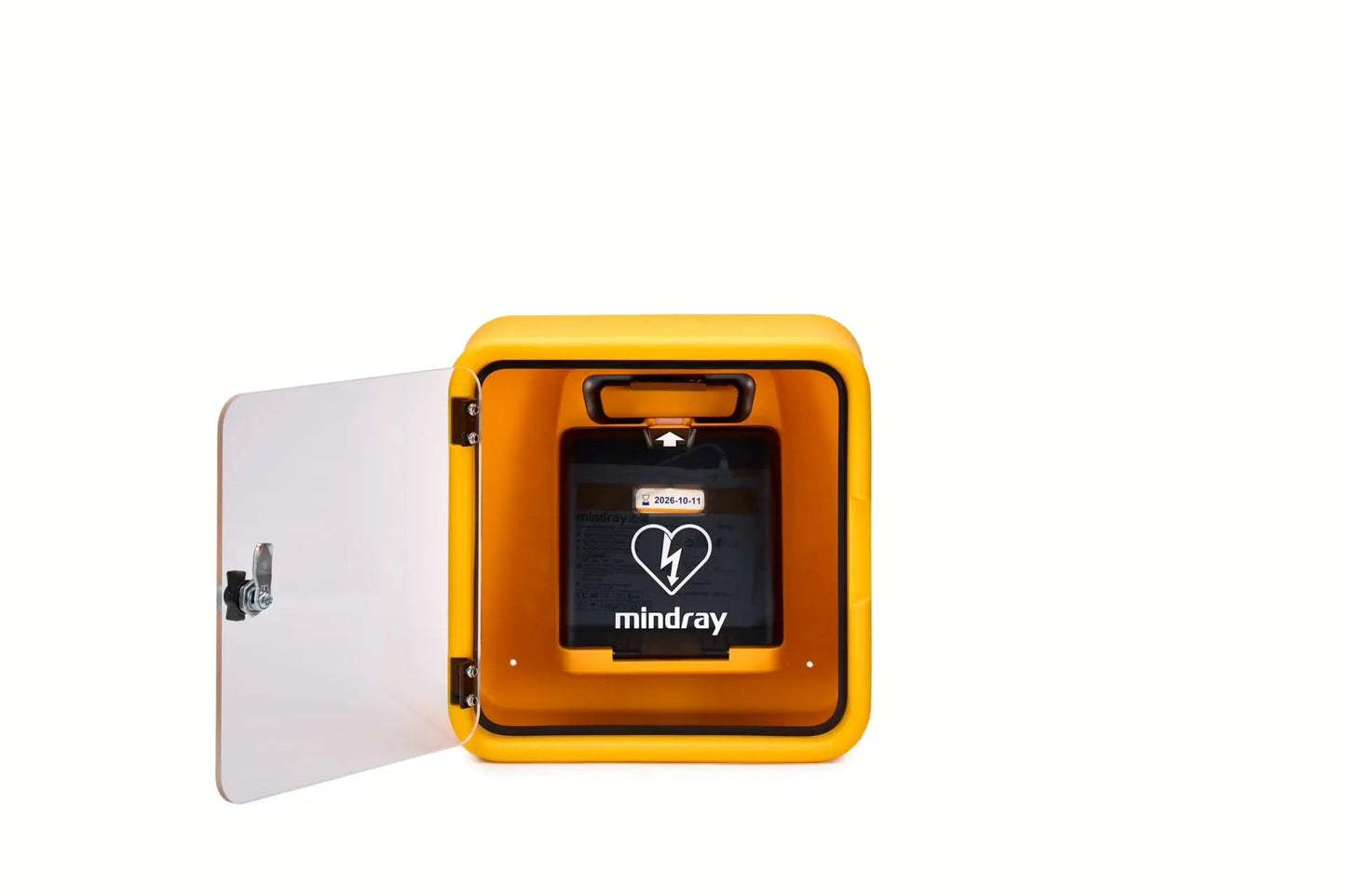 Yellow medical device case with 'mindray' branding on a white background