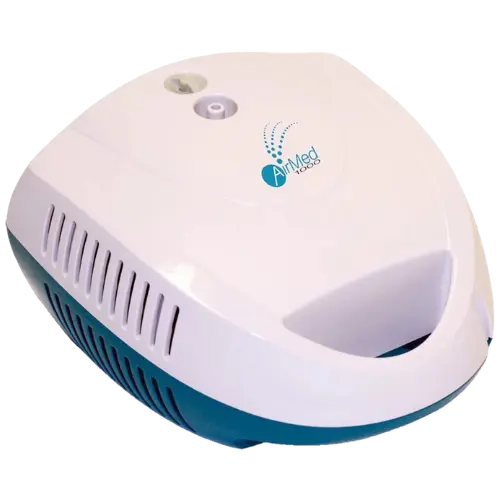 White and blue humidifier with 'AirMed' branding on a white background