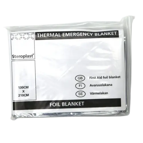 Steroplast thermal emergency blanket packaging on a white background