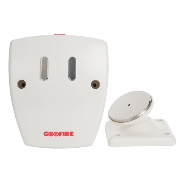 White fire alarm device with 'Geofire' branding on a white background