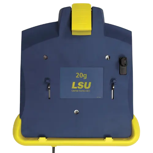 Blue and yellow dental suction unit with 'LSU' branding on a white background