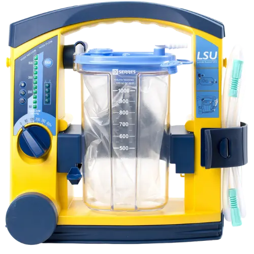 Yellow and blue laboratory equipment with a clear container and LSU branding.
