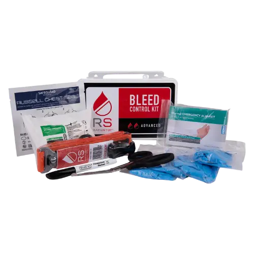 Bleed control kit with various components on a white background