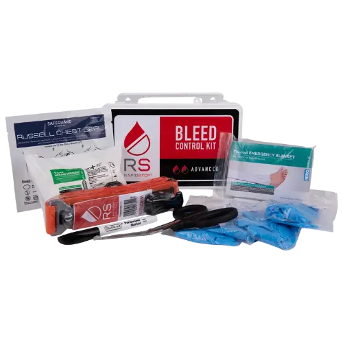 Bleed control kit with various components on a white background