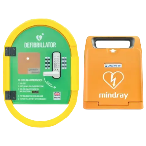 Mindray C1A fully automatic defibrillator in outdoor cabinet, public access AED weatherproof emergency package