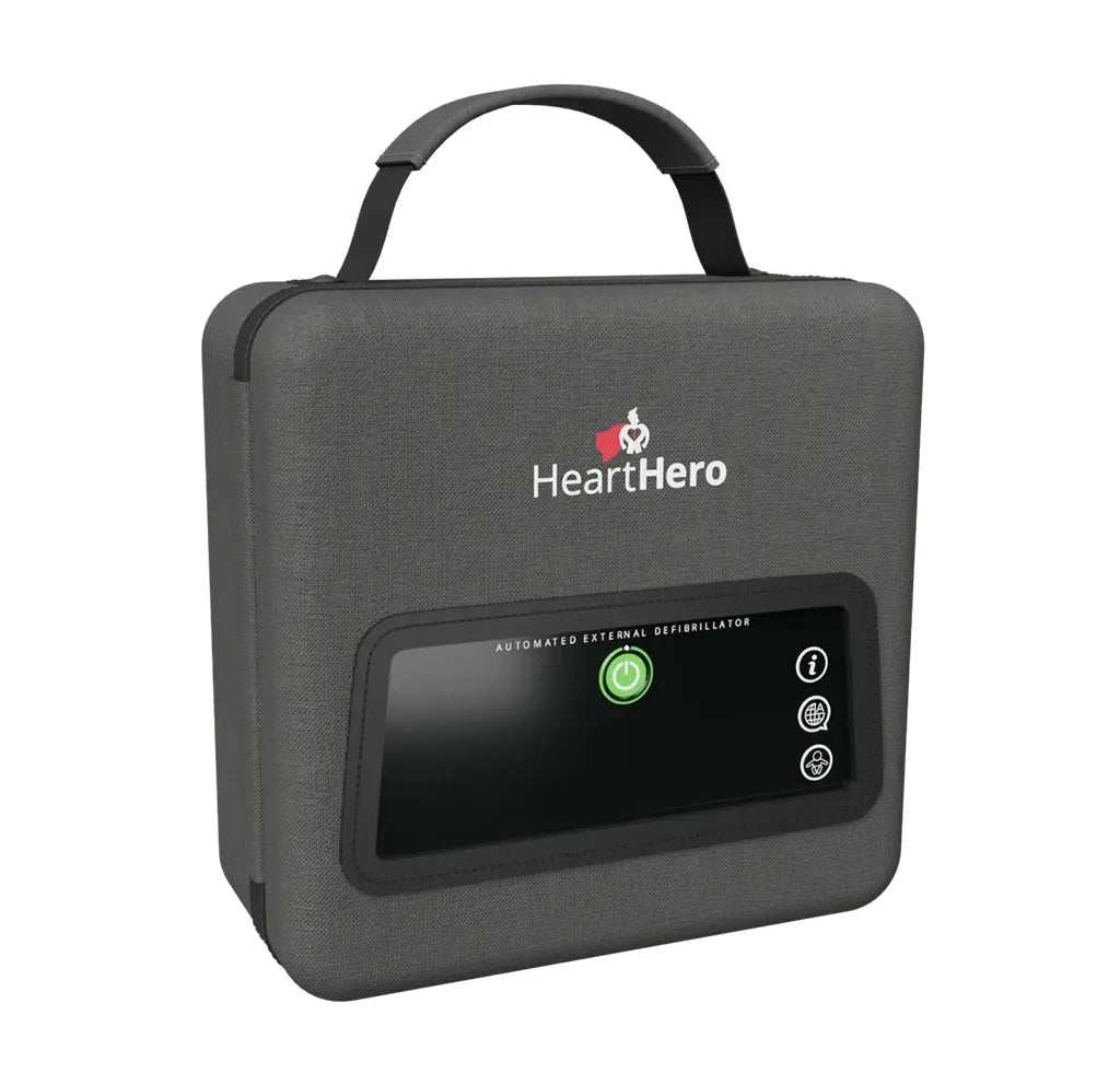 HeartHero AED (Automated External Defibrillator) case on a white background