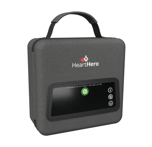 HeartHero AED (Automated External Defibrillator) case on a white background