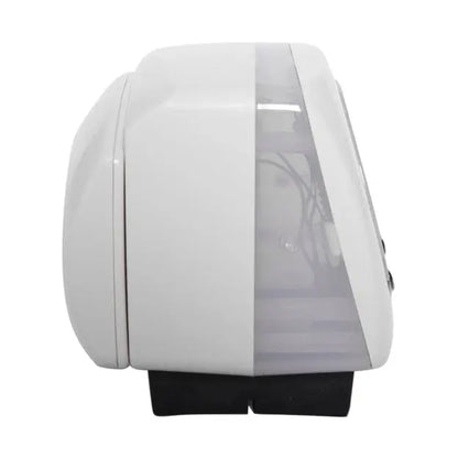 White electronic device with a transparent cover on a white background