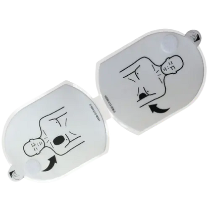 Two white CPR face masks with instructional diagrams on a white background
