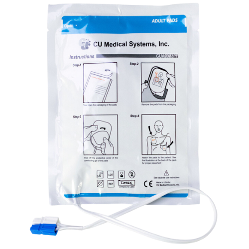Packaged adult pads with CU Medical Systems, Inc. branding and instructions