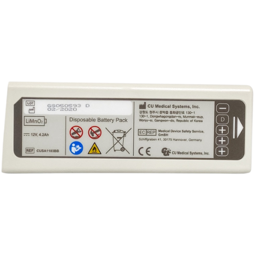 Disposable battery pack with label on a white background