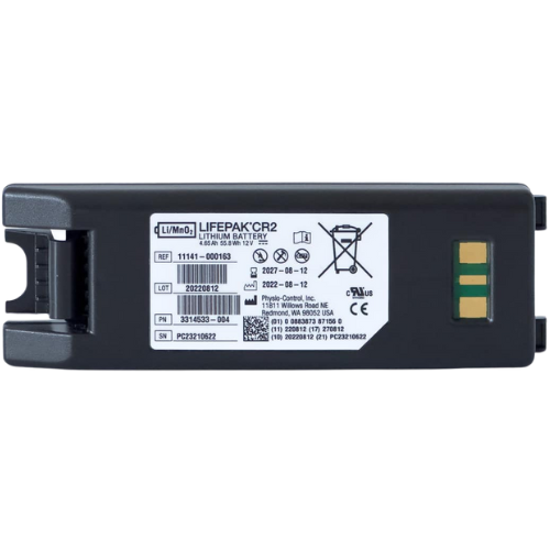 Black battery pack with label on a white background