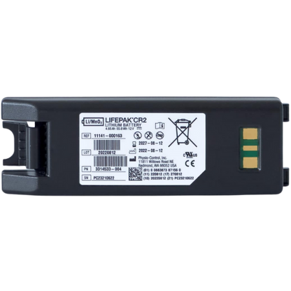 Black battery pack with label on a white background