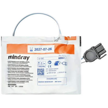 Mindray electrode pads packaging with a cable and connector on a white background