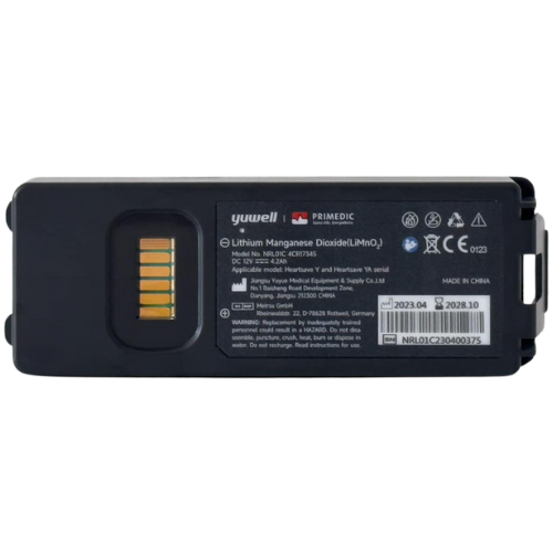 Black battery pack with label on a white background