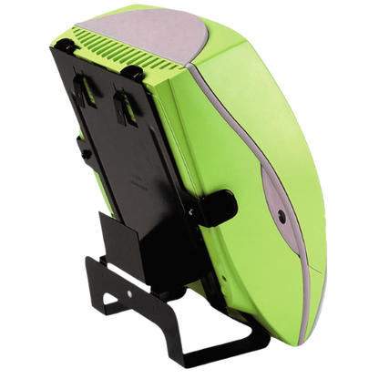 Green and black electronic device on a white background