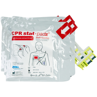 CPR stat padz packaging with electrodes on a white background